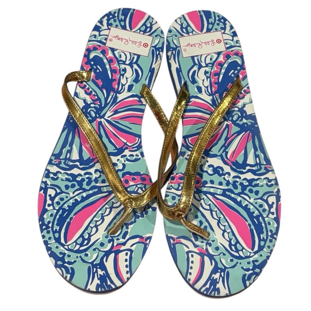 Lilly Pulitzer & Target Flip-Flops Sandals The Fan Print Floral Print Size 10